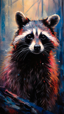 Wild raccoon in the forest. Procyon lotor. Generative AIの素材