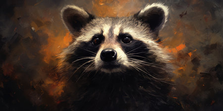 Wild raccoon in the forest. Procyon lotor. Generative AIの素材