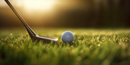 Golf ball and club on grass. Generative AIの素材