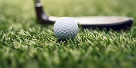 Golf ball and club on grass. Generative AIの素材