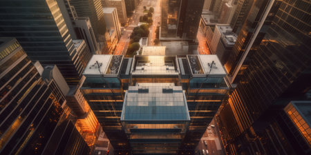 View of modern corporate office buildings. Generative AIの素材