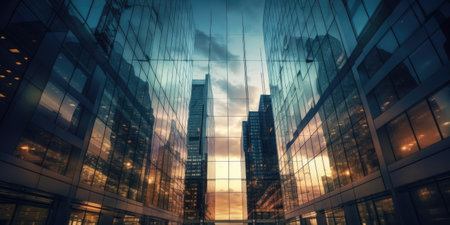 View of modern corporate office buildings. Generative AIの素材