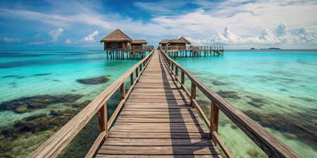 Wooden jetty that juts out into paradise turquoise waters. Generative AIの素材