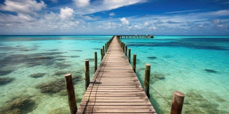 Wooden jetty that juts out into paradise turquoise waters. Generative AIの素材