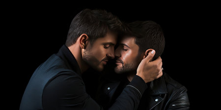 Portrait of male gay couple in loveの素材