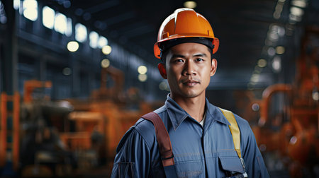 Portrait of an asian male engineer working in a factoryの素材