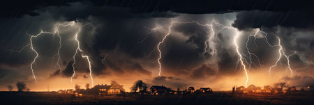 Panoramic view of lightning stormの素材