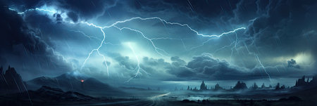 Panoramic view of lightning stormの素材