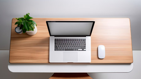 View of a minimalist office with a computer on the desktopの素材