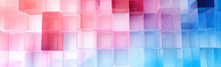 Panoramic texture background with random 3d cubic crystal boxes in bright blue and red colorsの素材