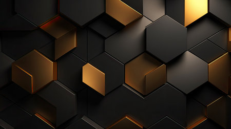 Luxury hexagonal abstract black and gold metal backgroundの素材