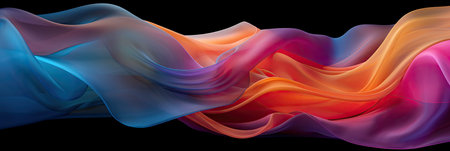 multicolored semitransparent chiffon fabric on black backgroundの素材