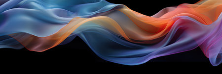 multicolored semitransparent chiffon fabric on black backgroundの素材