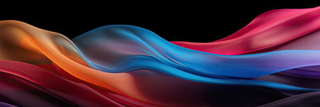 multicolored semitransparent chiffon fabric on black backgroundの素材