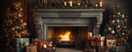 Fireplace with christmas giftsの素材
