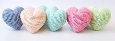 Knitted hearts in pastel colorsの素材