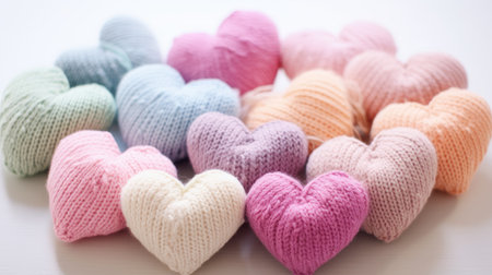 Knitted hearts in pastel colorsの素材