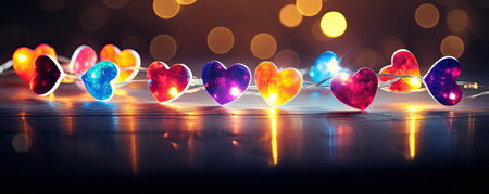 Fairy lights with colorful heartsの素材