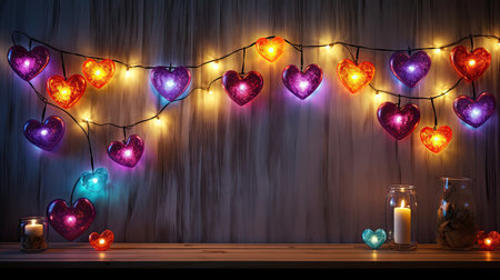 Fairy lights with colorful heartsの素材