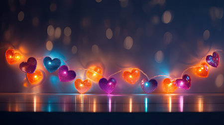 Fairy lights with colorful heartsの素材