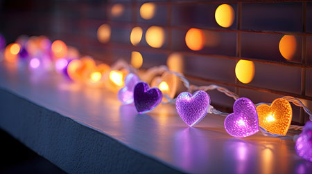 Fairy lights with colorful heartsの素材