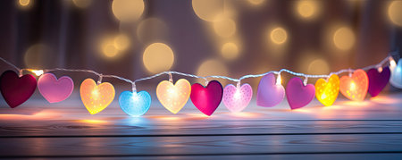 Fairy lights with colorful heartsの素材