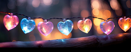 Fairy lights with colorful heartsの素材