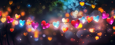 Fairy lights with colorful heartsの素材