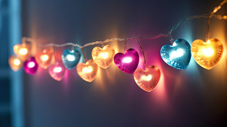 Fairy lights with colorful heartsの素材