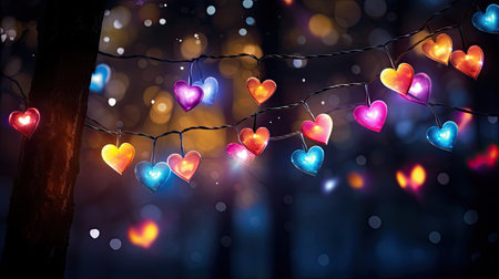 Fairy lights with colorful heartsの素材