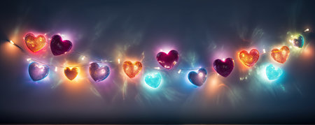 Fairy lights with colorful heartsの素材