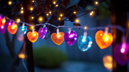 Fairy lights with colorful heartsの素材