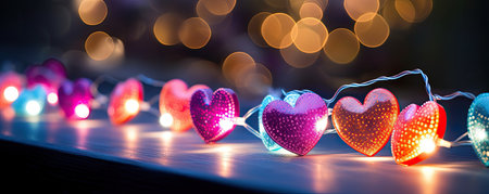 Fairy lights with colorful heartsの素材