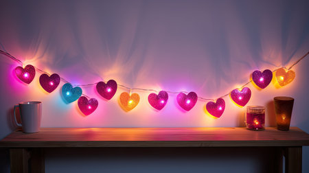 Fairy lights with colorful heartsの素材
