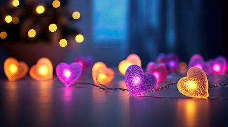 Fairy lights with colorful heartsの素材