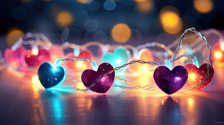 Fairy lights with colorful heartsの素材