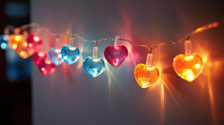 Fairy lights with colorful heartsの素材
