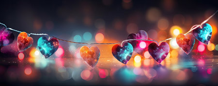 Fairy lights with colorful heartsの素材