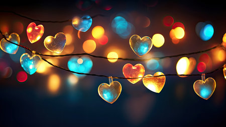 Fairy lights with colorful heartsの素材