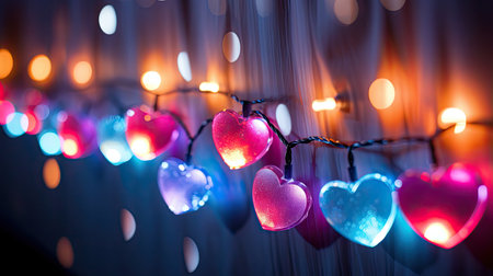 Fairy lights with colorful heartsの素材