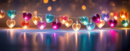 Fairy lights with colorful heartsの素材