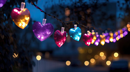 Fairy lights with colorful heartsの素材