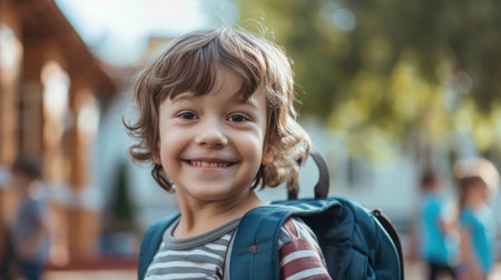 Portrait of a child boy on his first day at school.の素材