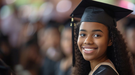 Portrait of a happy and smiling young woman on her graduation dayの素材