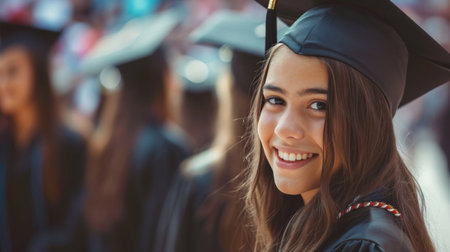 Portrait of a happy and smiling young woman on her graduation dayの素材