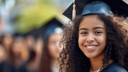 Portrait of a happy and smiling young woman on her graduation dayの素材