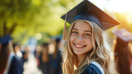 Portrait of a happy and smiling young woman on her graduation dayの素材