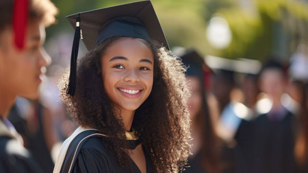 Portrait of a happy and smiling young woman on her graduation dayの素材