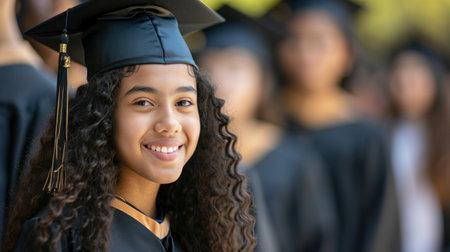 Portrait of a happy and smiling young woman on her graduation dayの素材
