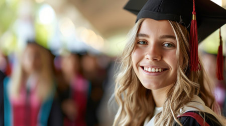 Portrait of a happy and smiling young woman on her graduation dayの素材